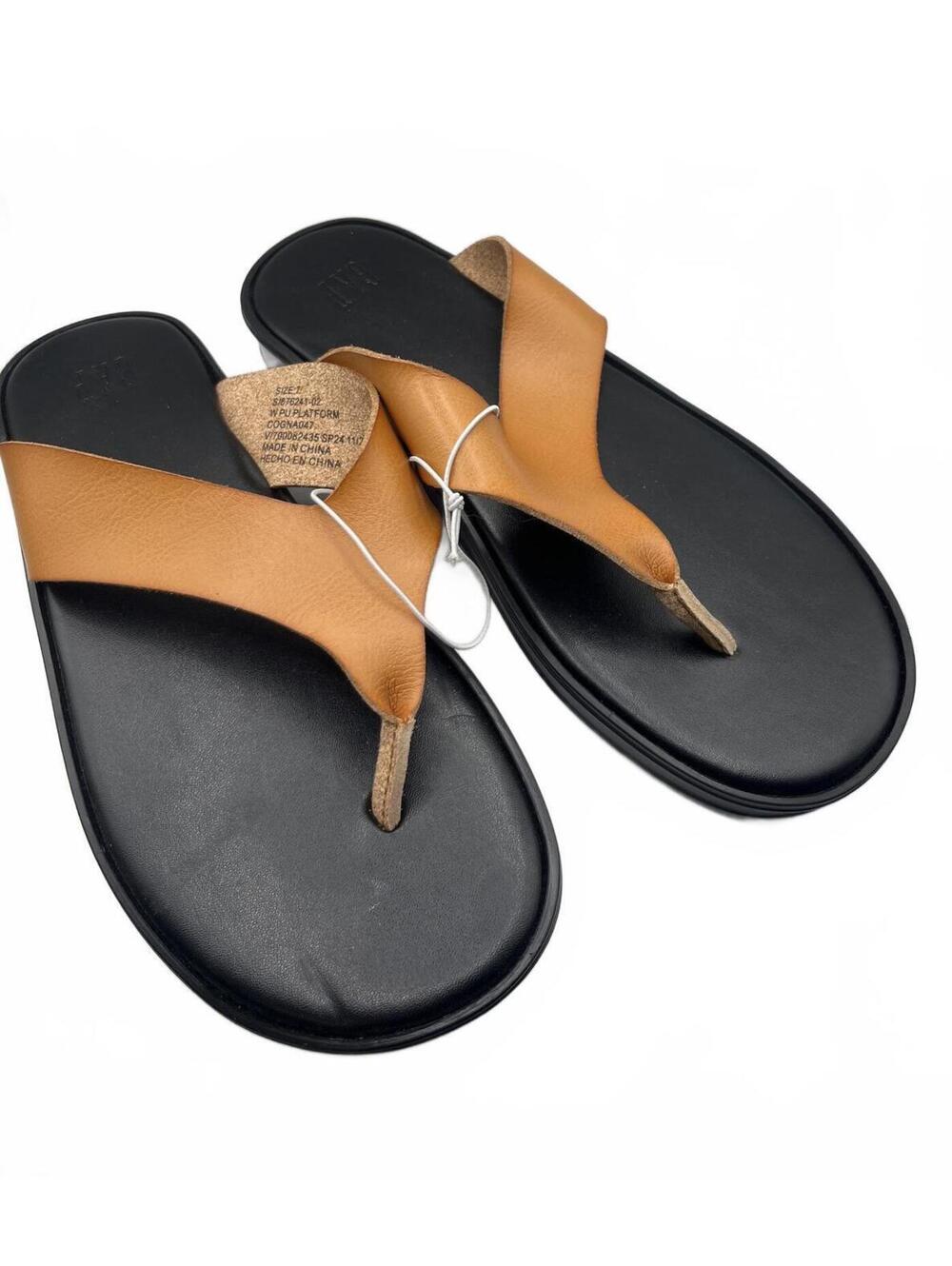 Gap Men's Size 7 Sandals Brown Leather Cushioned Thong Summer Flip Flops NWOT